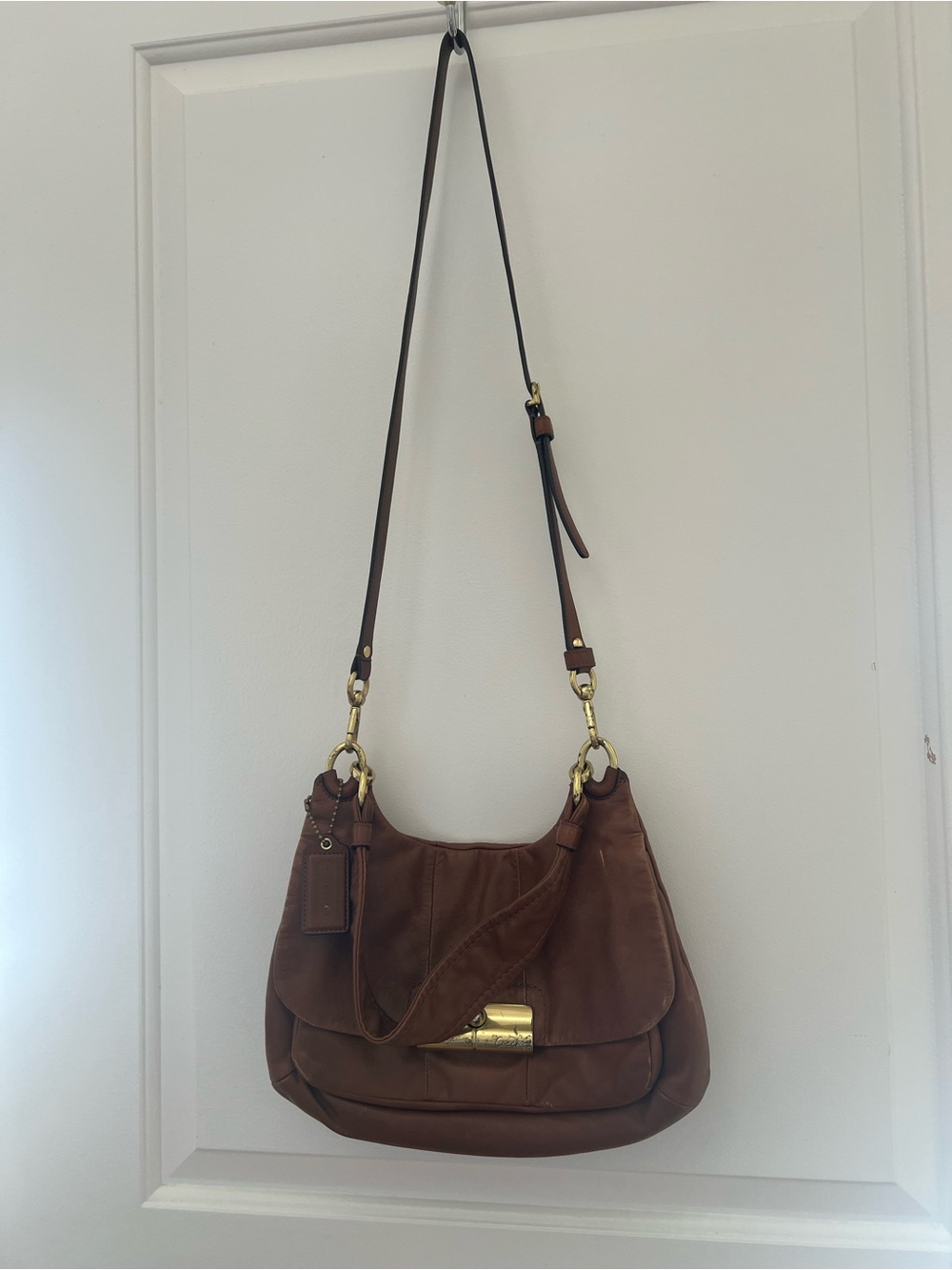 Coach Vintage Brown Leather Crossbody Bag with Gold Hardware
